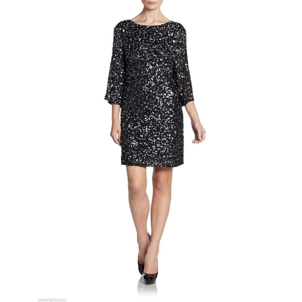 Alice + Olivia Liss Sequin Mini Dress Size‎ XS Black Blue Silver Silk Beaded